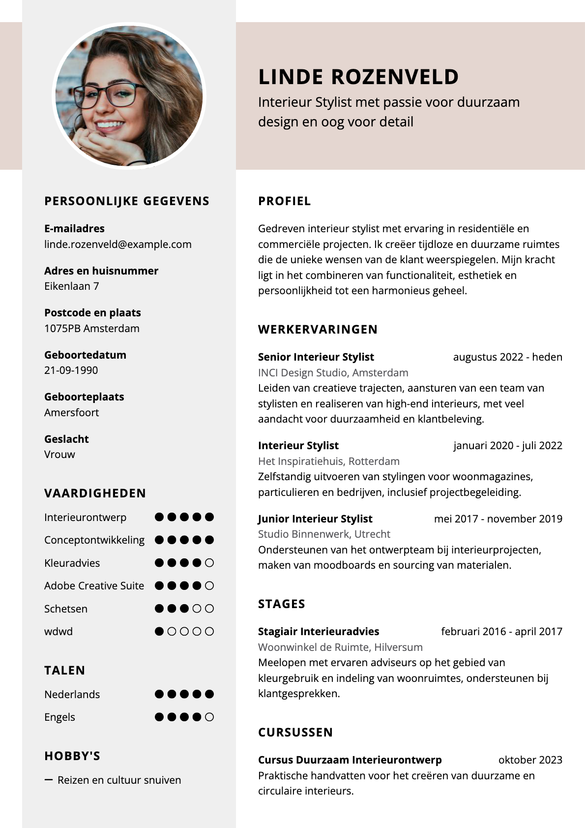 CV Template Modern Zandkleur